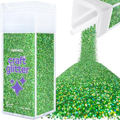 Hemway Premium Craft Glitter Shaker - Emerald Green Holographic | 130g Ultrafine Metallic Flake Sequins for Resin & Epoxy Crafts | Craft Supplies for Festival, Tumblers, Body, Face, Eye & Nail Art