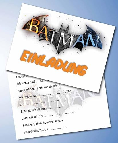 10er Set + 10 Umschläge Kindergeburtstag kompatibel mit Batman, Format DIN A6 (Postkarte 148 x 105 mm), 0042