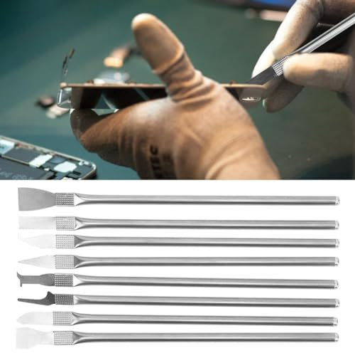 Rankomu Outil Réparation Téléphone 8 en 1 avec Spudger Acier Inoxydable - Kit Démontage Écran/Carte Mère/Colle - Lame Ultra-Mince Anti-Déformation pour Smartphone/PC Portable (Extrémité Unique)