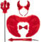 5PCS Red Devil Wings Devil Horns and Fork Tail Devil Costume Feather Demon Wings Devil Dress Up Cosplay Halloween Costumes for Adult Kids
