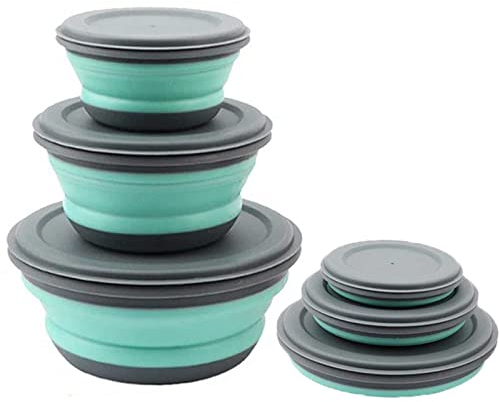 UV STYLISH Bol pliable portable de camping, saladier avec couvertures, 3 boîtes de conservation pliables pour la randonnée, les voyages, le camping, les pique-niques, l'école, le camping en plein air