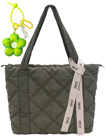 boshiho Nylon Baumwolle Gepolsterte Gesteppte Tragetasche Damen Tasche mit Reißverschluss Tote Bag Große Kapazität Schultertasche Umhängetasche für Alltag Arbeit Büro Reisen Einkaufen Schule