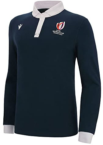 Macron Offizielles Rugby World Cup 2023 Poloshirt, langärmlig, für Erwachsene, Blau – S, blau, S