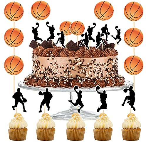 TIESOME 24 Stück Basketball Cupcake Toppers, NBA Star Sport Fan Basketball Backboard Cupcake Picks Baby Dusche Basketball Spieler Sport Thema Geburtstag Party Kuchen Dekorationen Zubehör