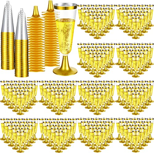 Copas de champán desechables de plástico dorado de 4.5 onzas con borde dorado, copas de vino de plástico para tostadas de boda, compromiso, cumpleaños, graduación, aniversario, fiestas
