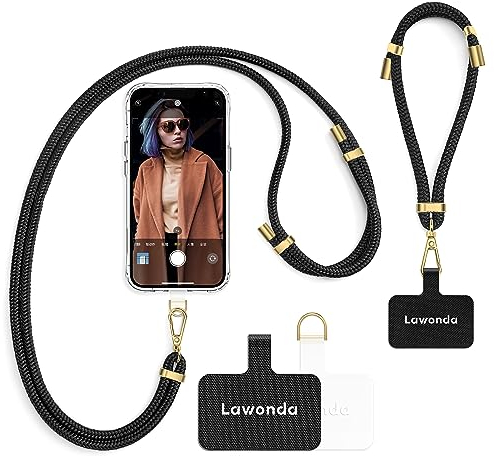 Lawonda Universal Handykette geeignet für alle Smartphones, Kette zum Umhängen um Hals & Handgelenk, Pad mit Kordel, Smartphonekette für Unterwegs, Handyband mit 2er Ersatz Einlage Schwarz