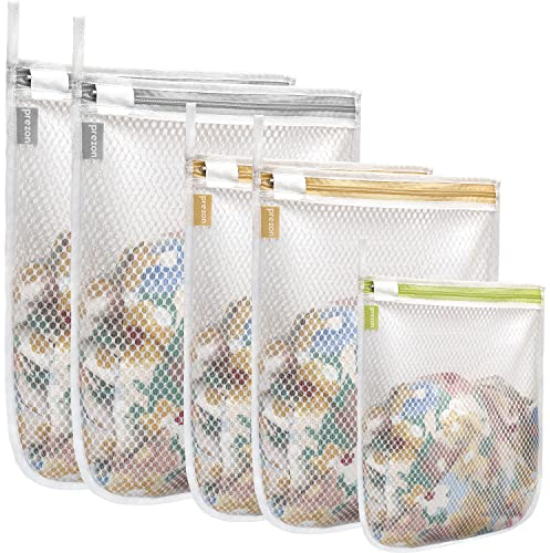 Prezon Netz-Wäschesäcke, Waschmaschinen-Wäschesäcke, Wiederverwendbare und Langlebige Mesh Wäschesack für Feinwäsche, Strümpfe, Unterwäsche, BH, Dessous und Babykleidung, 5 Satz(2L+2M+1S)