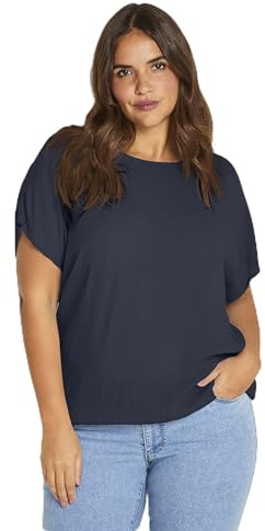 KAFFE CURVE Kurzarm-Bluse KCami Kaffe Damen Bluse Große Größen Damen Basic Casual Shirt Kurzarm Lassig Rundhals Midnight Marine 52