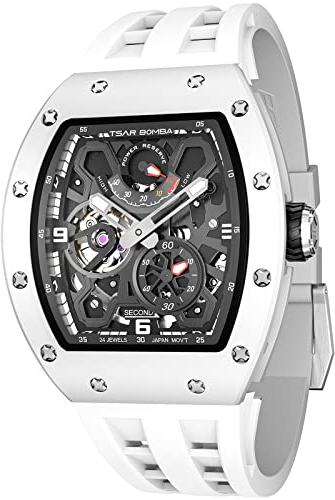 TSAR BOMBA Luxus Automatik Herrenuhr – Keramik – Japanisches Uhrwerk Saphirglas – 50m wasserdichte Quadratische Uhr– Gangreserveanzeige