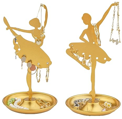 JJ PRIME - 2 Ensembles de Porte Boucle D'oreille | L'or Porte Boucles D'oreilles Présentoir | Ballerina Rangement Boucle D'oreille - Porte Bijoux Presentoir, Support Boucles D'oreilles Femme