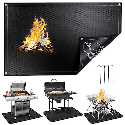 PfiHom Large Fire Pit Mat 152 × 106 CM, BBQ Mats Floor Protector, Indoor Fireplace Mats, Deck Patio Protection Mats, Fireproof Grill Pads, Water Resistant, Oil Proof, Easy to Clean Grill Mat