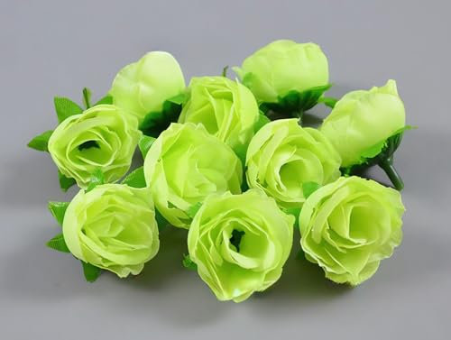 Fake Rose Flower Heads, 50 Pack Artificial Green Rose Flower Heads, 1.2 Inch Mini Realistic Silk Rose Head for Crafts Wedding Home Decoration Party Marriage Car Shoes Hats Corsage Accessory Decor