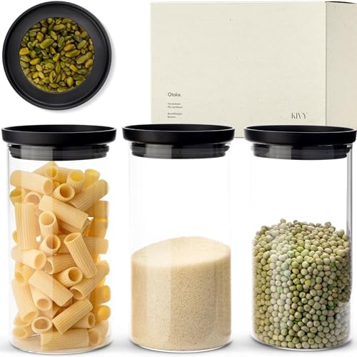 KIVY Vorratsgläser mit transparenten Glasdeckel [3x 1200ml] Luftdichte & Stapelbare Vorratsgläser mit Deckel Luftdicht - Vorratsdosen Glas mit Deckel - Vorratsglas mit Deckel - Aufbewahrungsgläser