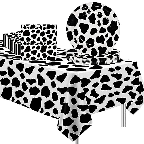 POPOYU 37Pcs Jungle Safari Animal Paper Tableware Set,Cow Print Napkins,Paper Plates 9 Inch,Table Cloth,Forest Zoo Animal Print Tableware for Jungle Safari Animal Wild One Birthday Hen Party Supplies
