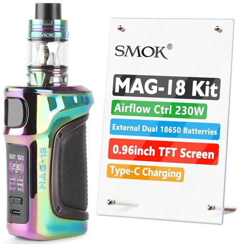 SMOK Mag-18 Vaping Kit 230W, Colorful | Colorful Screen, two TFV Mini V2 coils, Type-C, Requires Dual 18650 Batteries (not included). 2ml No Nicotine.