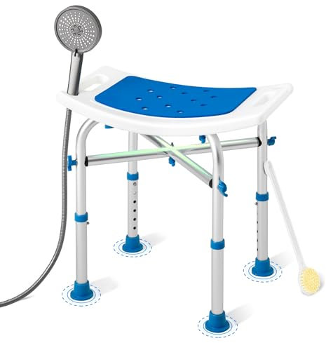 Sunnyload Sgabelli Da Doccia Per Anziani E Disabili, Sgabelli Da Doccia Aggiornati Con Foro Per Soffione, Sedia Da Vasca Regolabile, Antiscivolo, Resistente, Con Maniglia Integrata, Imbottitura In EVA