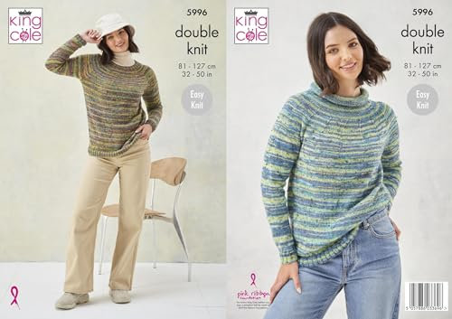King Cole Ladies DK Knitting Pattern Easy Knit Round or Roll Neck Sweater (5996)