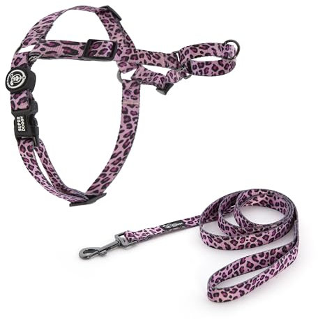 SUPER DOGGY Anti-Zug-Geschirr für Hunde - Easy Walk Geschirr mit Leine - Brusthalsband Für große, mittlere und kleine Hunde - Trainingsgeschirr, Verringert Erstickungsgefahr (Pink Leopard, S)