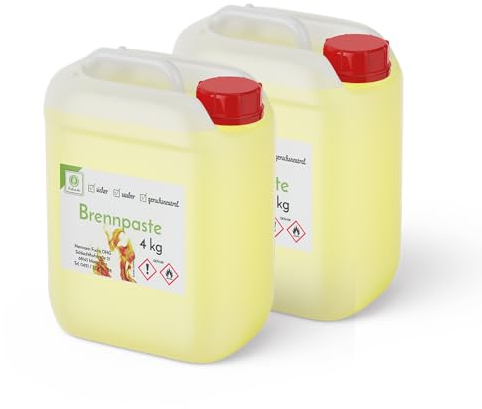 Fuduu Sicherheitsbrennpaste - 4 KG Kanister, Circa 2-3 Stunden Brenndauer bei 200g, geruchslos und rückstandsfrei. Ideal für Fondue und Chafing Dish Speisewärmer - 2 x 4 kg Kanister