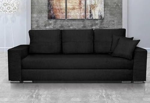 CosyCraft Fabric Sofa Bed Fabric Beige/Brown, Beige, Black, Grey/Dark Grey, Grey Rita - with storage, double sofa bed, 3 seater (BLACK)