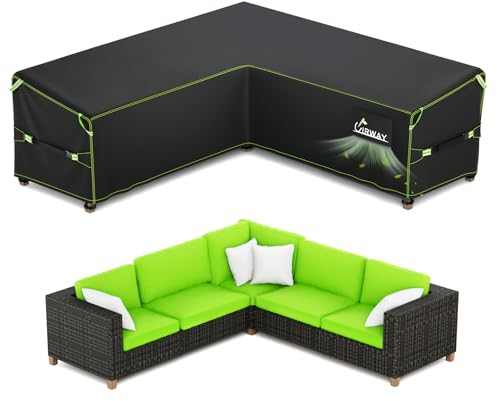 UIRWAY housse salon de jardin exterieur en Forme de V, (255x255x87 cm) Tissu Oxford 420D, Coupe-Vent et résistante aux UV Housse de canapé d'extérieur housse de protection salon de jardin