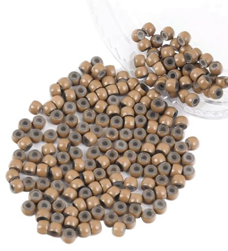 Vlasy 200 Stück Nanoringe Mit Silikon 3,0mm Nano Ringe Perlen Microringe für Haarverlängerungen (Hellbraun)