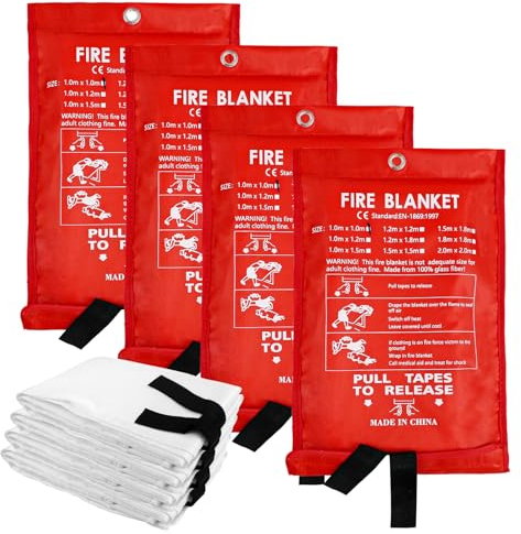 JOLIGAEA 4 Piezas Manta Ignífuga, 1m x 1m Manta de Fuego de Fibra de Vidrio, Manta de Emergencia contra Incendios, Manta contra Incendios, Manta Ignífuga de Emergencia para Casa Cocina