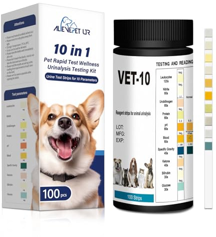 AlievePet Urintest für Katzen und Hunde 100 Stück Schnelltest zur Überprüfung von 10 Gesundheitswerten I Schnelltest für Haustiere I Tierurinanalyse I Tierärztlicher Test