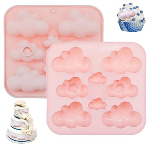 Confezione da 2 stampi in silicone a forma di nuvola, per cubetti di ghiaccio, cioccolatini, cubetti di ghiaccio, 3D, fondente, torte, cibo, gelatine, colla, cupcake fatti a mano