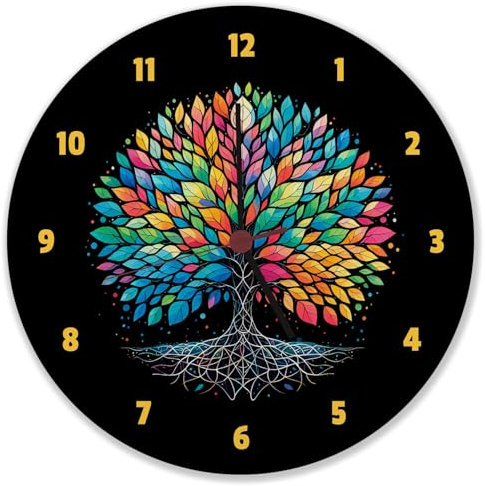 speecheese Lebensbaum Wanduhr Farbenfrohe Wanduhr im Aquarell Stil für die ganze Familie Lebensbaum Design inspiriert von der Natur