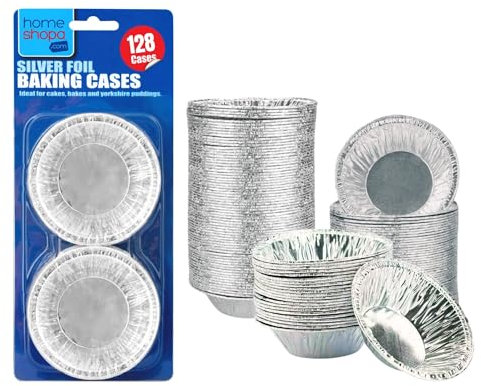 HOMESHOPA Aluminium Foil Pie Trays Muffin Cases Cake Tins, 128Pk Small Silver Cupcake Cases for Foil Pudding Dishes, Basins Pancake Bun Cases, Baking Moi Moi, Muffin, Egg Tart