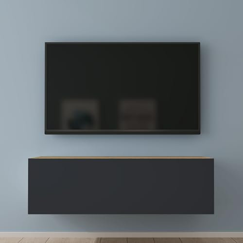 Mai & Mai Fernsehtisch Fernsehschrank TV Schrank Verdeckter Griff mit Soft-Close Lowboard Hängeschrank für Wohnzimmer in Kerneiche + Matt Anthrazit BTH: 100x40,2x30 cm Fernsehschrank02
