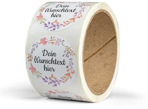 Weihnachtssticker selbst gestalten – 50 personalisierte Aufkleber Weihnachten – rund, Ø 5 cm – Weihnachtsetiketten als Geschenkaufkleber – Sticker mit Namen - Blumenkranz - Motiv 2