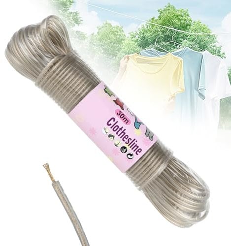 Corde à Linge Extra Forte 30m avec Cœur en Acier – Fil à Linge Résistant et Antirouille, Capacité de Charge jusqu'à 150kg, Idéale pour l'Extérieur, Jardin, Camping et Utilisation en Voyage