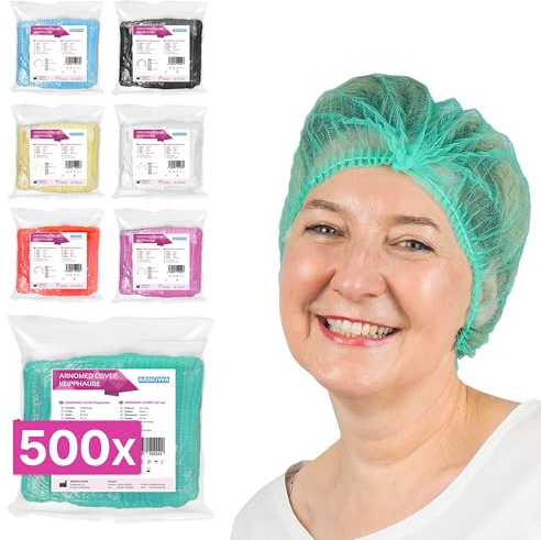 500x ARNOMED® Einweg Haarnetz, Einweghauben Kopf Grün, Klipphauben M | Haube für OP, Gastronomie & Hygiene, Haarhaube Einweg, Einweg Kopfhaube, Netz für Haare, Haarschutzhaube M - 52 CM