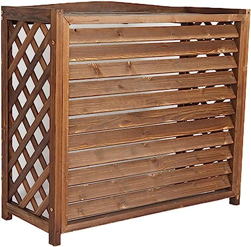 Cubierta de madera para aire acondicionado, valla de privacidad al aire libre, cubierta de rejilla para unidades exteriores, protección solar y lluvia, color marrón
