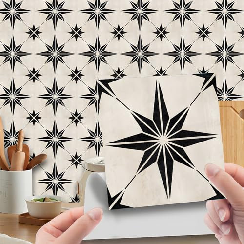 25 PCS Black and White Tile Stickers, Backsplash Tile Stickers, Peel and Stick Wall Tiles, Waterproof & Removable Bathroom Tile Sticker, Panels Fireplace Cooker Splashback
