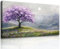 MHARTK66 Grasland Lila Bäume Leinwand Bilder, 73x146 cm XXL Wandbilder Wohnzimmer Lebensbaum Bild Aesthetic, Modern Wanddeko Kunstdruck Schlafzimmer Esszimmer Büro Küche Badezimmer