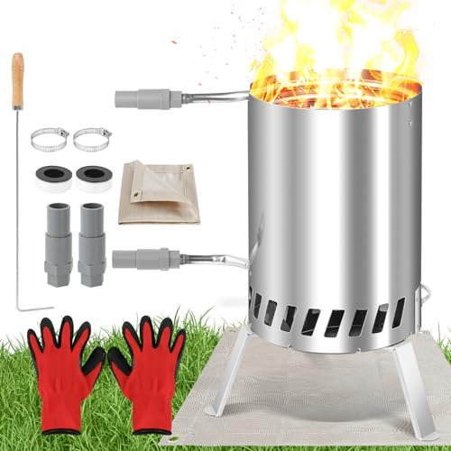 Fiqops 2X Brennholz Poolheizung, Schwimmbadheizung mit Feuer,Edelstahl Poolheizung Feuertonne,Poolofen mit 32-38mm Anschlüsse,Poolheizung Holz,mit Feuerfeste Matte und Tablett