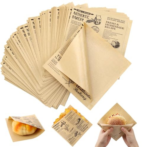 Hejo 200 Blätter Backpapier Zeitungsoptik, Pommes Papier für Korb, Deli Papierblätter, Dickes Wrap Hamburger Papier mit Motiv Butterpapier, Brotpapier für Käse Sandwich Butterbrot