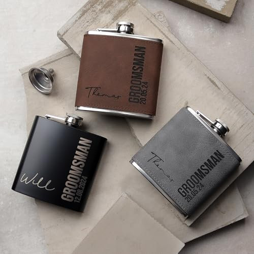 Personalised Hip Flask | Engraved Stainless Steel Whisky Flask 6oz Pocket Flask | Custom Gift for Best Man Groomsman Father Wedding Birthday Christmas | Hand Finished in UK