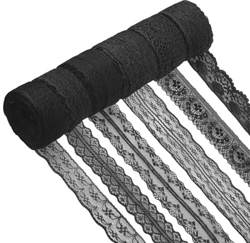 TTQiAnJ 6 Stile Spitzenband Schwarz,Polyester Spitzenband Vintage,Geschenkband Spitze,10m Spitzenstoff für Hochzeit Tischdeko Basteln Geschenkband
