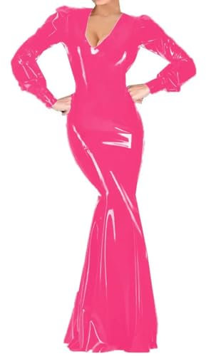 XINLIANYI Robe longue moulante à manches longues pour femme, rose fluo, XL