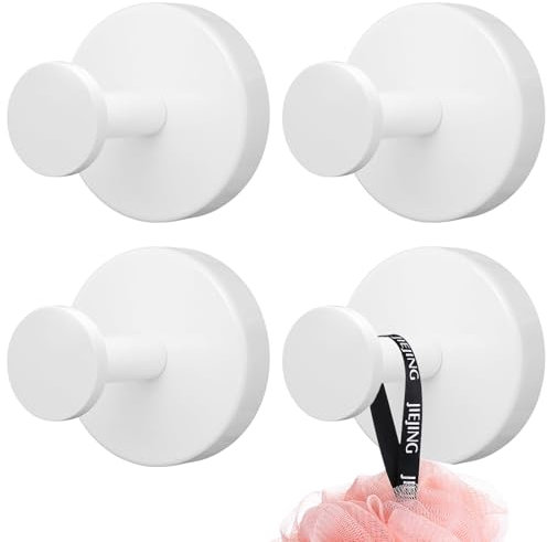 Hshenjhu Lot de 4 Crochets à Ventouse en Acier Inoxydable, Crochets Muraux Réutilisables, Crochets à Ventouse étanches pour Fenêtres, Salle de Bain, Cuisine, Murs Lisses (blanc)