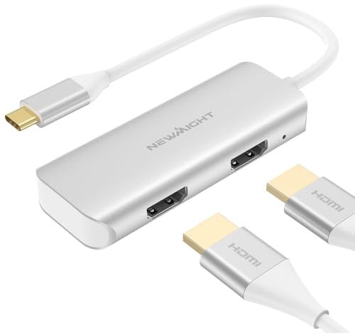 Adaptateur USB C vers HDMI Double, Newmight Adaptateur Double Moniteur supporte 4K@60Hz et Double 4K@30Hz, Séparateur HDMI Double Moniteur pour MacBook, iPad, HP, Dell, iPhone 15/16 Series