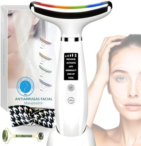 MALESBROWN® Masajeador Facial Electrico Antiarrugas con Luz LED EMS Premium + Regalo Rodillo de Jade y Cinta de Pelo Radiofrecuencia Facial Antiedad Reafirmante Antienvejecimiento rostro y cuello