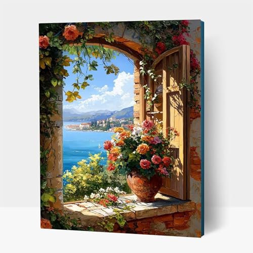 Diamond Painting Adulte Appui de fenêtre, Peinture Diamant Paysage Diamond Painting Enfant Débutants DIY Broderie Diamant Kit Complet, Peinture Numero pour Tableau Decoration Murale 70x95 cm JXL1-8367