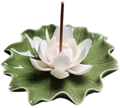 CREATCABIN Porta Incenso A Forma Loto in Ceramica Raccoglitore Cenere Staccabile Vassoio Bruciatori Incenso A Forma Foglia Loto Bastoncini Yoga Sala tè Zen Altare Buddista Purificazione 90x90x35mm