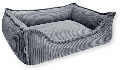 4L Textil Kuscheliges Hundebett aus Cord Hugo Premium-LINE Hundekorb orthopädisch Hundekissen flauschig Hundebett mit Bezug Memory Foam Hundesofa (Dunkelgrau, 100x80 cm)