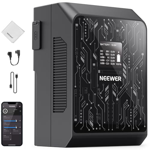 NEEWER Mini V Mount Batttery 6800mAh 99Wh Ricarica Rapida PD 100W, Controllo APP/OLED/Panno Pulizia, Alimentatore Backup Compatibile con BMPCC 4k 6k Videocamera Fotocamera Monitor Luce Video, PS099S